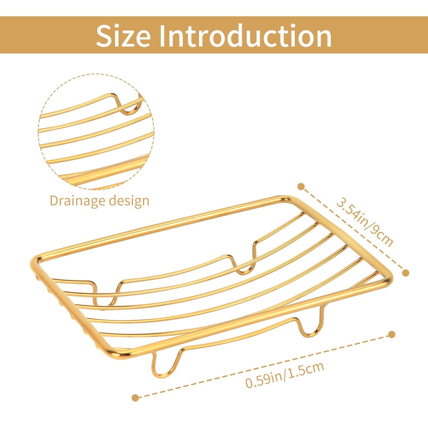 Snailhouse Soap Dishes, 2 Pack Self Draining Rustproof Stainless Steel Shower Bar Soap Dish Holder Tray Caddy Rack for Bathroom & Kitchen, Gold