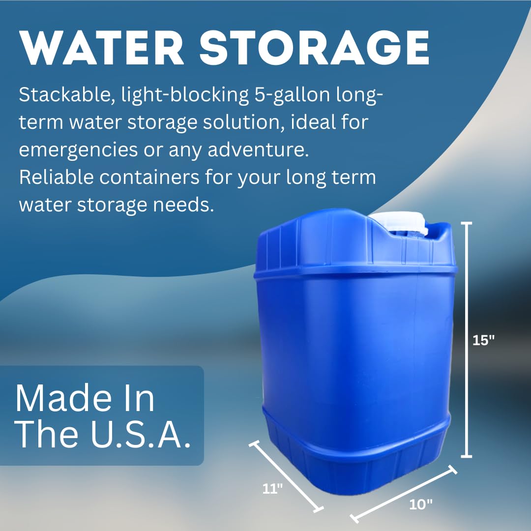 Aguaprep 5-Gallon Stackable Water Storage Containers, 5 Lids + 1 Spigot, Easy Fill, Survial Supply Emergency Water Storage for Camping and Disaster Preparedness, RV, 20 Gallon (4 Tanks)
