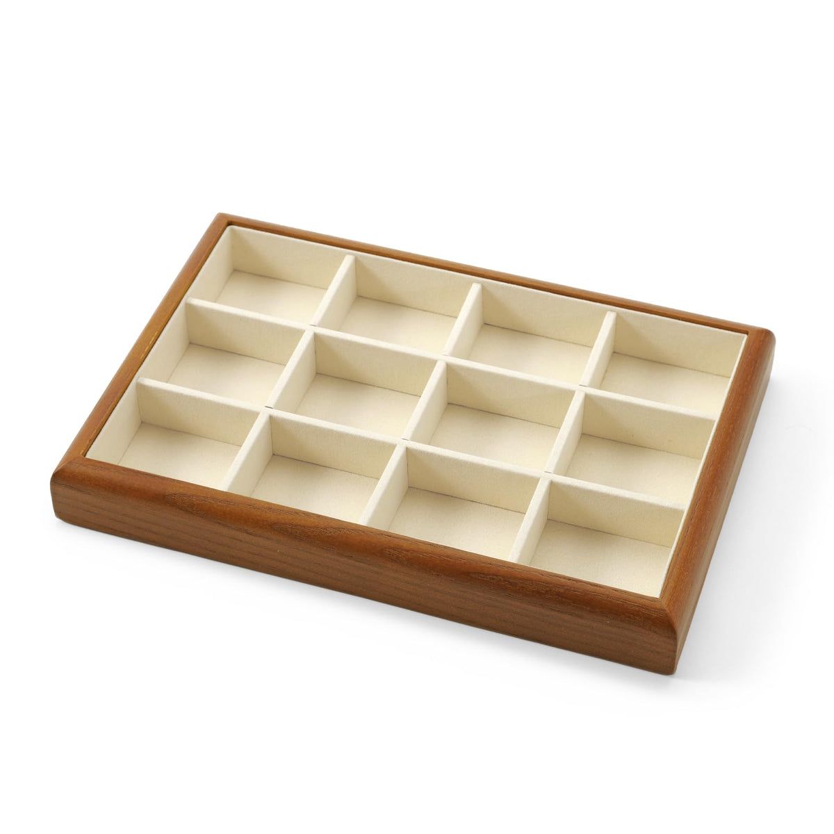 Oirlv Solid Wood 12 Grid Jewelry Organizer Tray Jewelry Drawer Organizer for Rings Earrings Storage Display(Creamy-white)