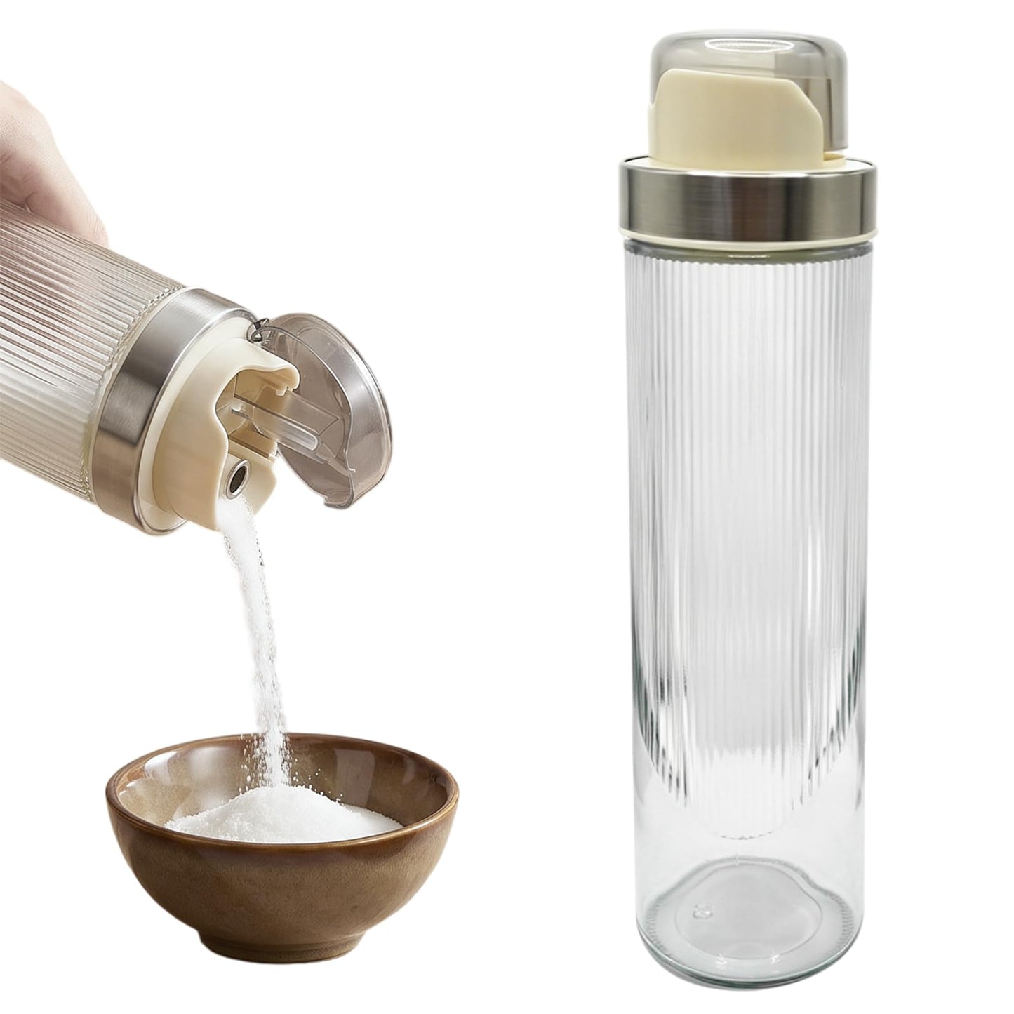 shuielai 22 oz Large Glass Sugar Dispenser with Pour Spout, Anti-Slip Ribbed Glass Container, Large Capacity Shaker Jar for Sugar Salt Coffee and Kitchen Baking