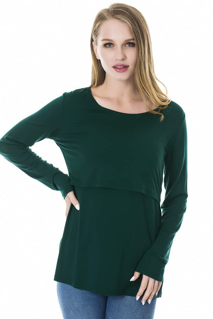 Smallshow Nursing Tops Women's Maternity Long Sleeve Breastfeeding Shirts,Wine/Deep Green/Black,M