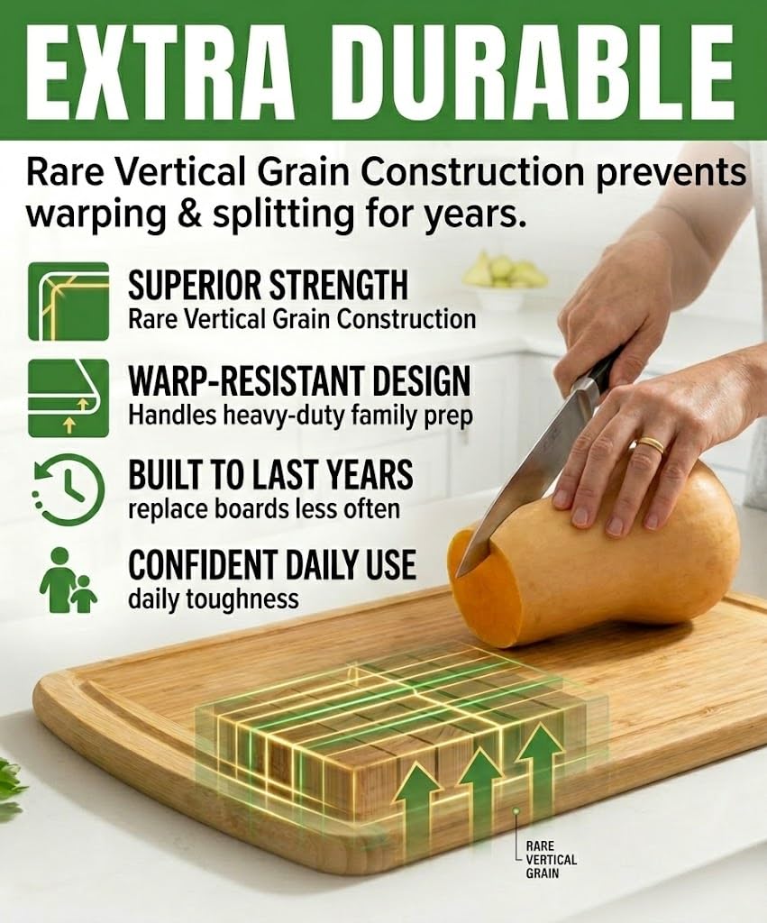 Greener Chef Luxury Bamboo Cutting Board (Extra Large) with Vertical Grain Strength Technology - Non Toxic, Spacious and Lightweight 18" XL Chopping Board Gift - Replacements for Life