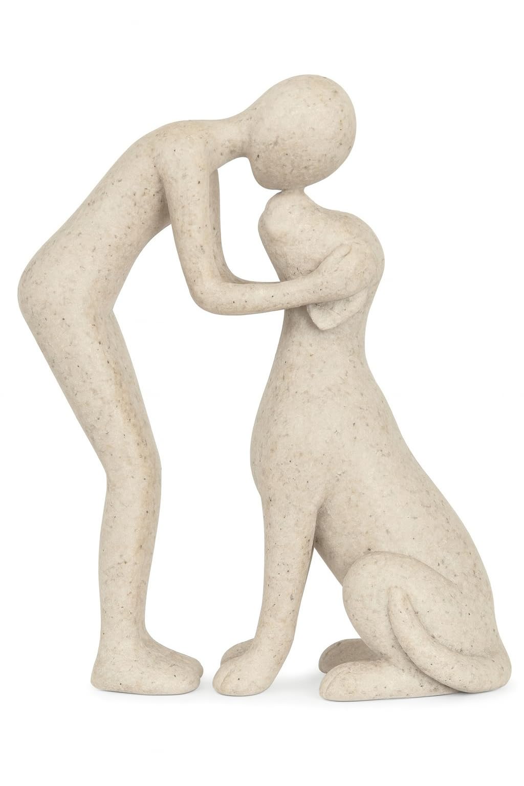 Pozbee Dog Owner Sculpture 8x6 inch, Stone Resin Dogs Statue, Loss of Dog Sympathy, Home Office Desk Shelf Decor Accent, Cute Pet Gift for Puppy Moms (Sandstone)