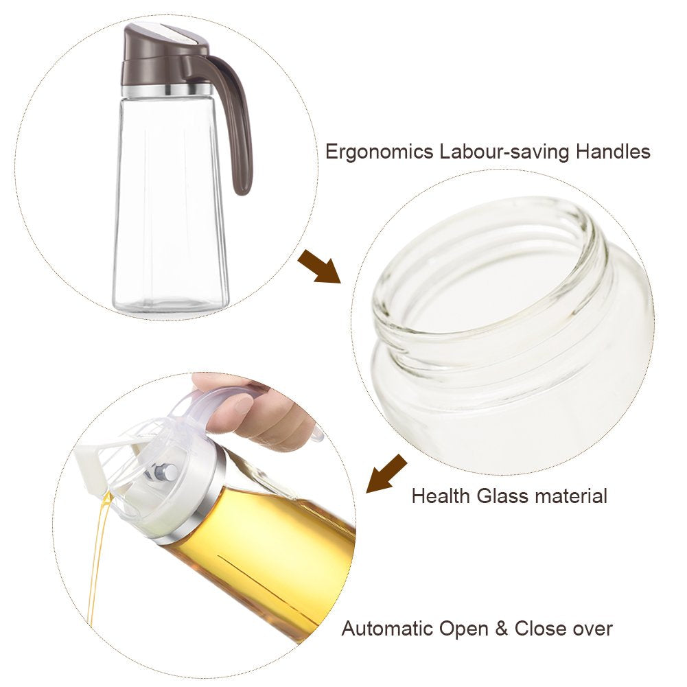 Marbrasse Oil Dispenser for Kitchen,20 OZ /600ml Leakproof Glass Oil Bottle with Auto Flip Cap,Olive Oil Container for Kitchen Cooking (White)