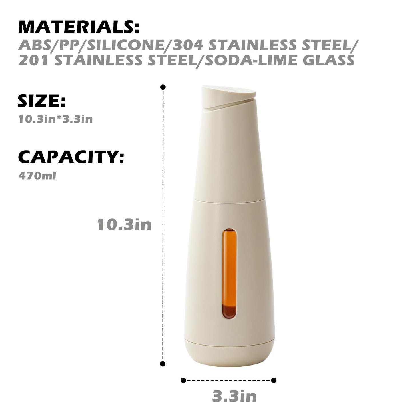 3-Seal Lock Oil & Vinegar Dispenser, 16oz Heat Insulated Bottle, 304 Stainless Steel No-Drip Spout.(Kitchen) Airtight for Olive Oil, Vinegar, Soy Sauce (White)