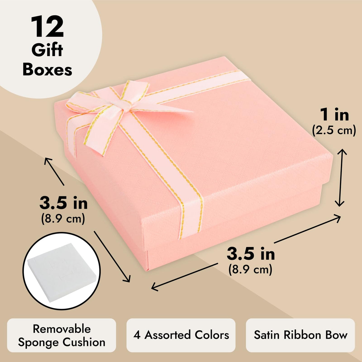 Bright Creations Cardboard Jewelry Gift Box Set - Bulk Gift Boxes with Lids & Ribbon Bows - Packaging for Rings & Necklaces - Earring Case & Bracelet Cases - Pack of 12, 3.5 x 3.5 x 1 in, 4 Colors