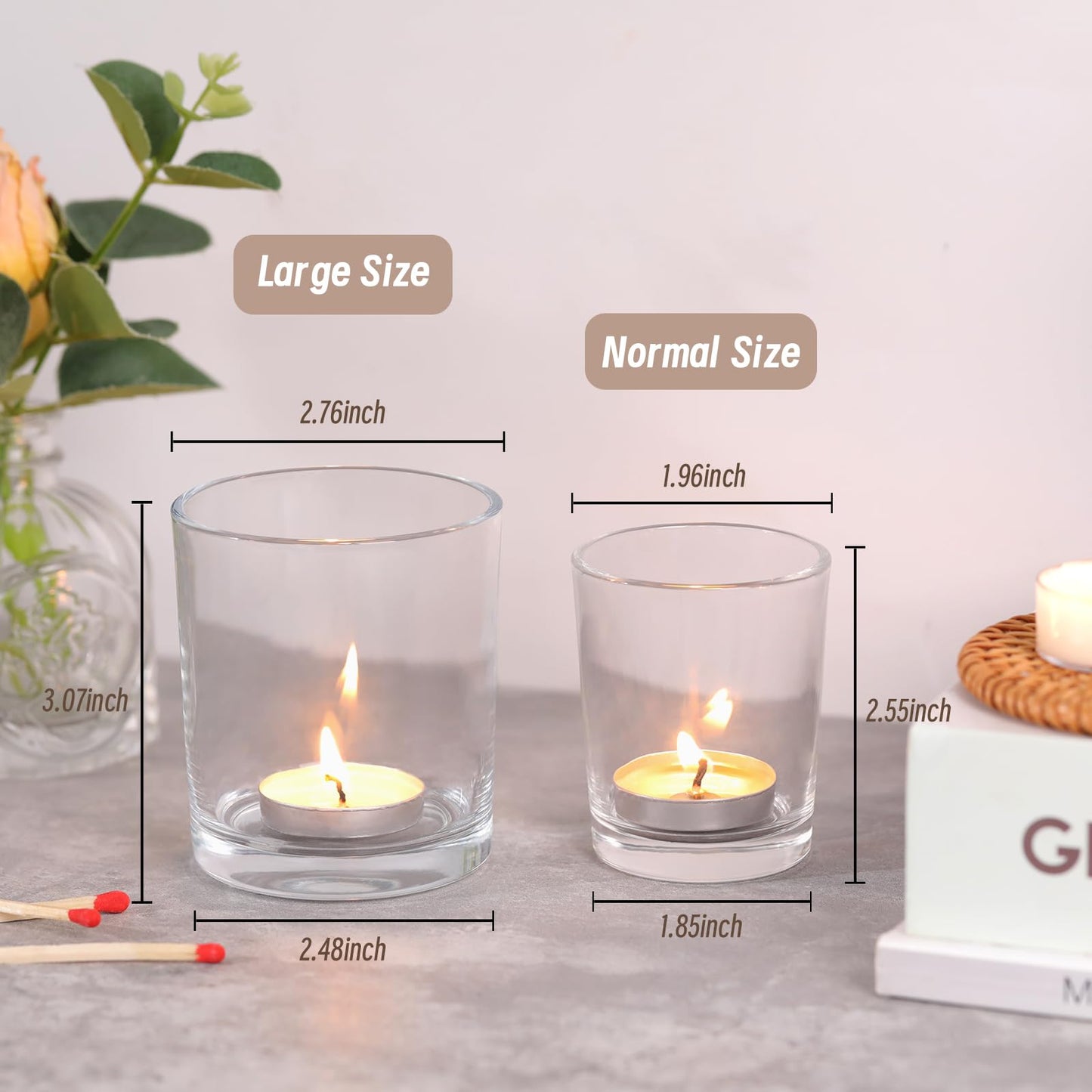 DARJEN Larger Clear Votive Candle Holders Set of 6- Tea Light Candle Holder Glass, Clear Candle Holders for Wedding, Party and Home Decor, Table Centerpiece