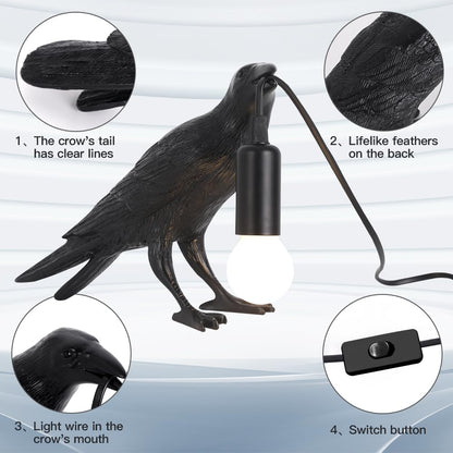 Shandaglo Crow Lamp Raven Table Lamp with Bulb, Gothic Crow Light - Raven Decor for Bedside Bedroom Living Room Decor