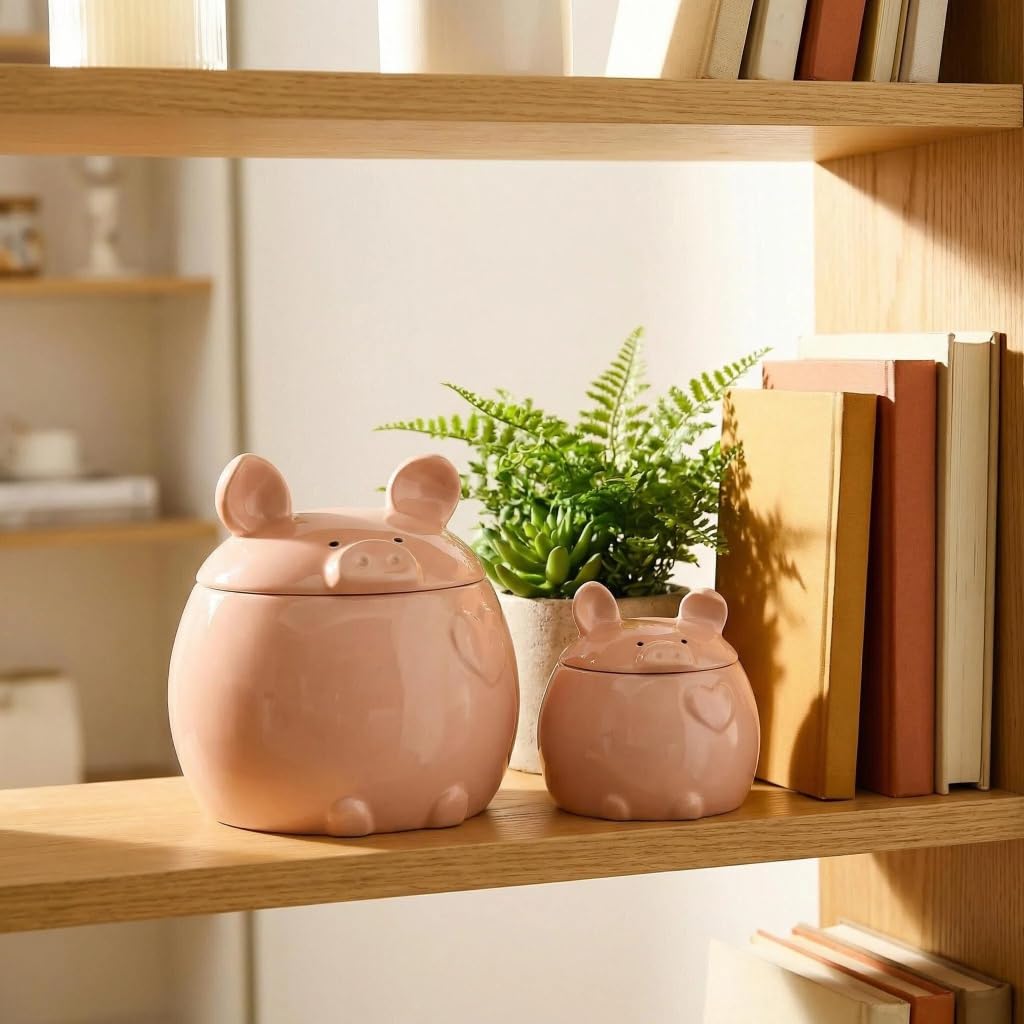 WUYIAZHI Pig Shaped Sugar Bowl with Lid and Spoon, Pink Ceramic 12 oz Container for Sugar, Salt, Spices