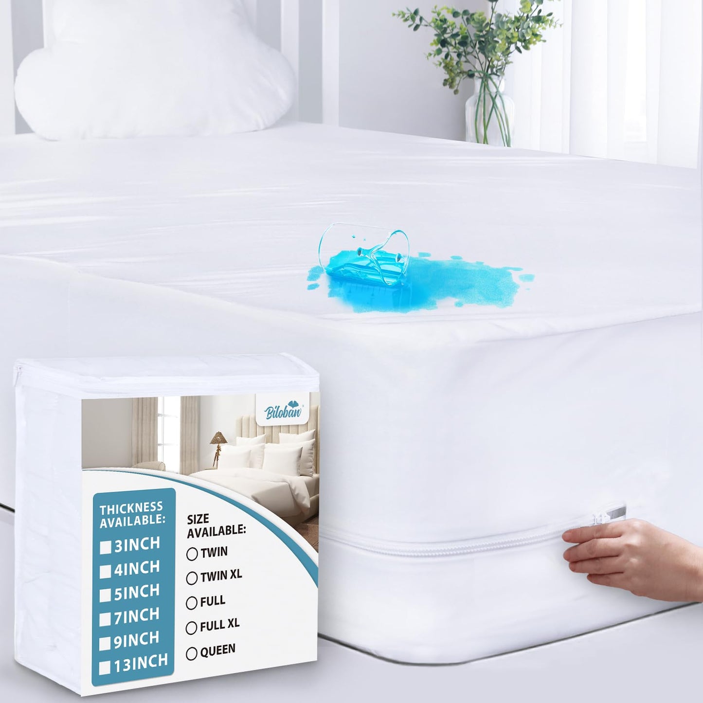 Queen Mattress Protector (3/4/5/7/9/13Inches), Waterproof Mattress Cover Extra Deep Pocket, Zippered Mattress Encasement, Premium 6-Sided Bed Cover, Breathable and Absorbent