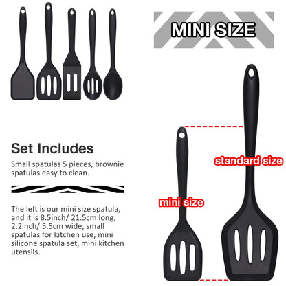 Eolilim Small Spatulas 5PCS, Mini Size Silicone Turner Easy to Clean, Flexible Brownie Spatula, Spatulas for Kitchen Use, Mini Silicone Spatula for Fish, Fried Rice