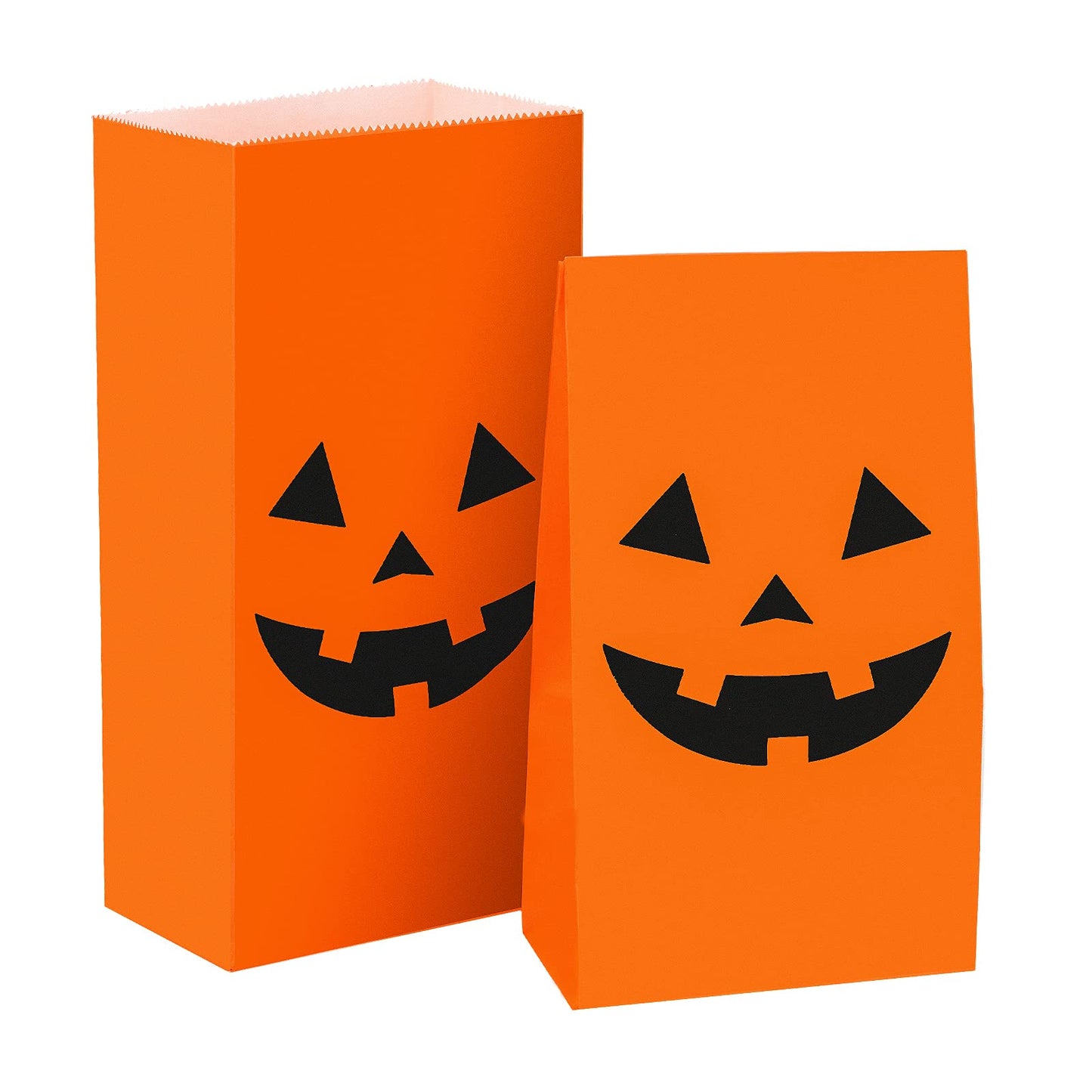 Tatuo 48 Pieces Halloween Pumpkin Paper Bags Candy Treats Gift Bags Present Grocery Crafting Lunch Flat Bottom Candy Party Decorations (7 x 3.5 x 2.4 Inch)