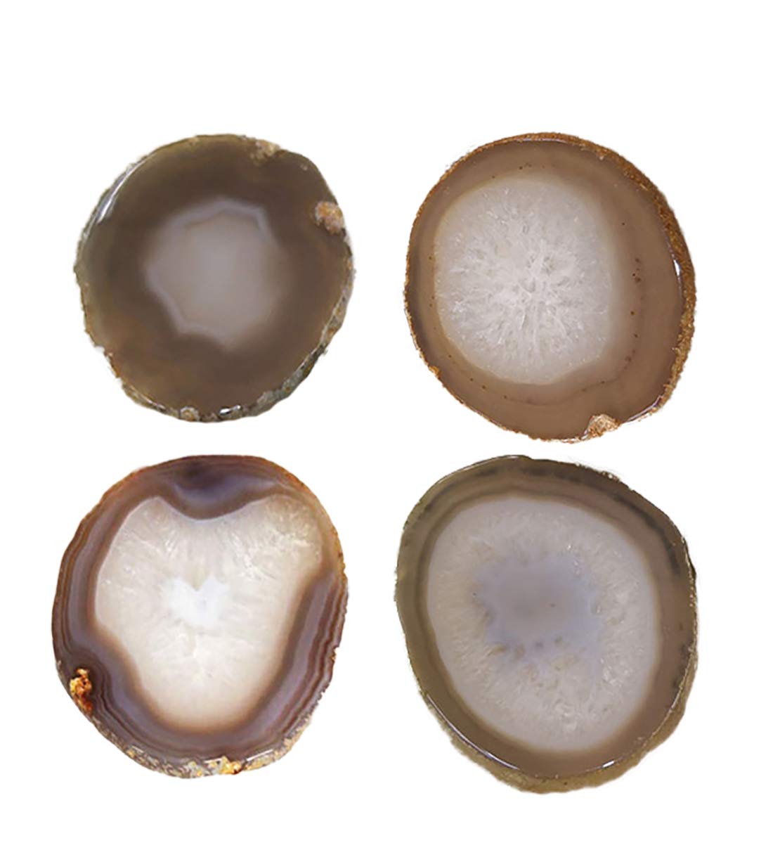 JIC Gem Natural Sliced Agate Coaster with Rubber Bumper Set of 4 (3-3.5", Natural)