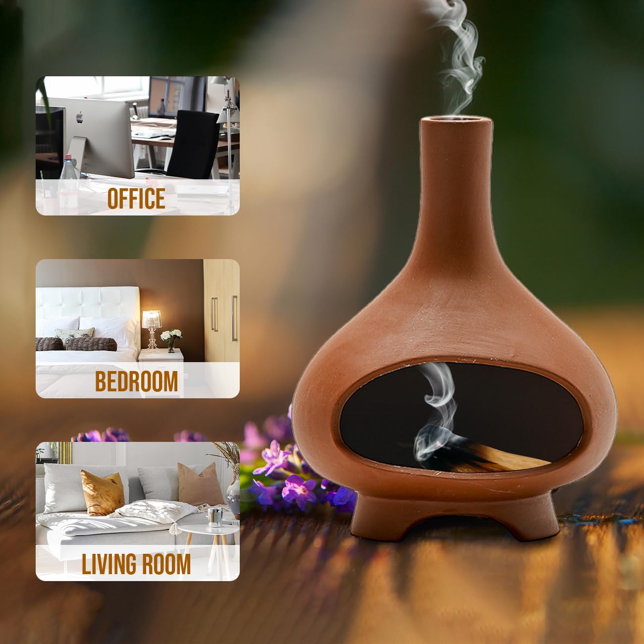 Palo Santo Holder Handmade Ceramics Incense Burner Chimney Dish Smudge Bowl for Palo Santo Sticks Sage Bundles with Brush(Brown)