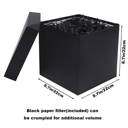 Elephant-package Medium Gift Box with Lids, Ribbon and Paper Filler, for Men Women Birthdays, Father's Day, Bridal Showers, Weddings, Baby Showers - Collapsible, 8.7", 1 Pack, Black