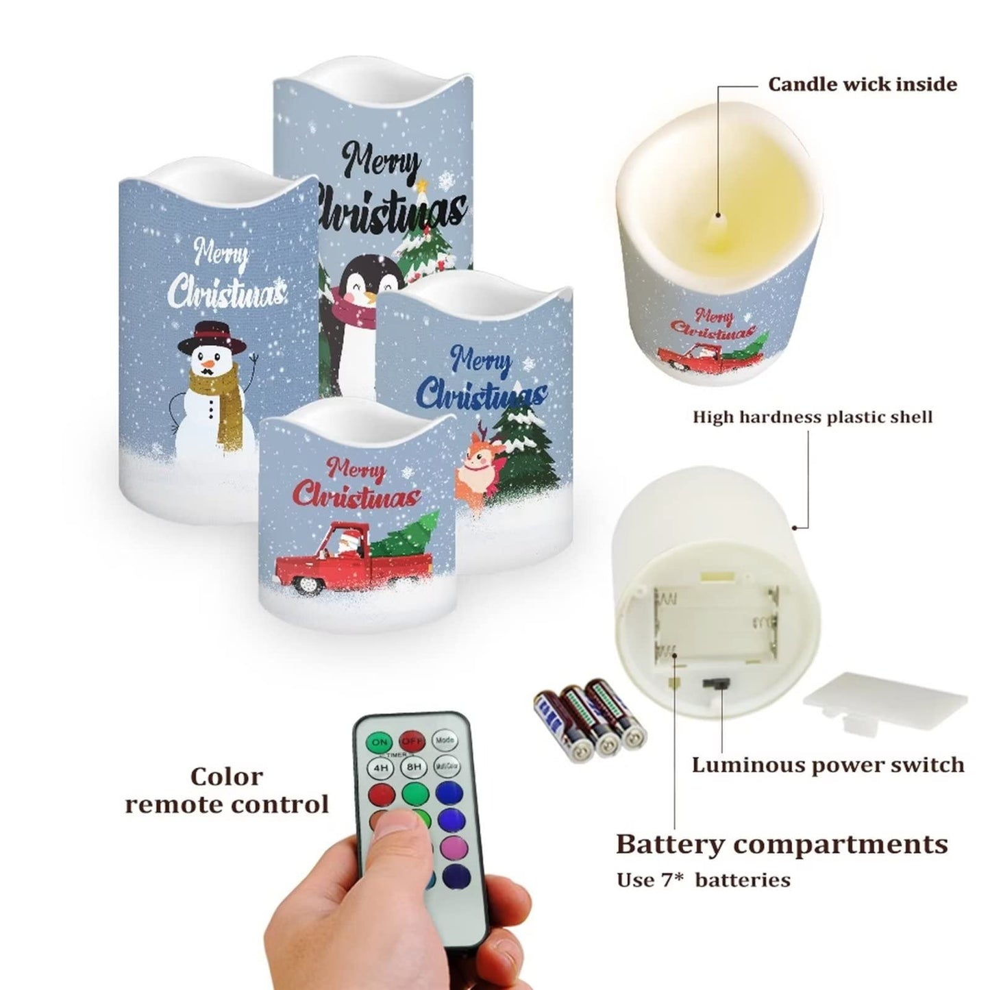 Cozeyat Santa Claus Pattern Electric Candles in Warm Yellow,4 Packs Flickering Real Pillar Votive Tealight,Plastic Flameless Candles Battery Operated for Home Party Cocktail
