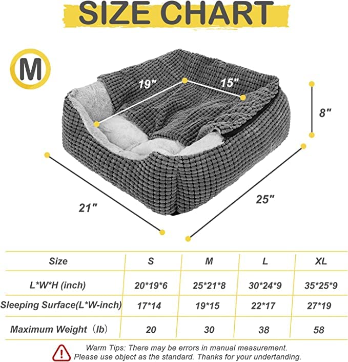 JOEJOY Rectangle Dog Bed Warm Hooded Puppy Bed for Large Medium Small Dogs, Luxury Super Soft Pet Cave Bed Medium Washable, Fits Up To 20/30/40/60lbs Pets
