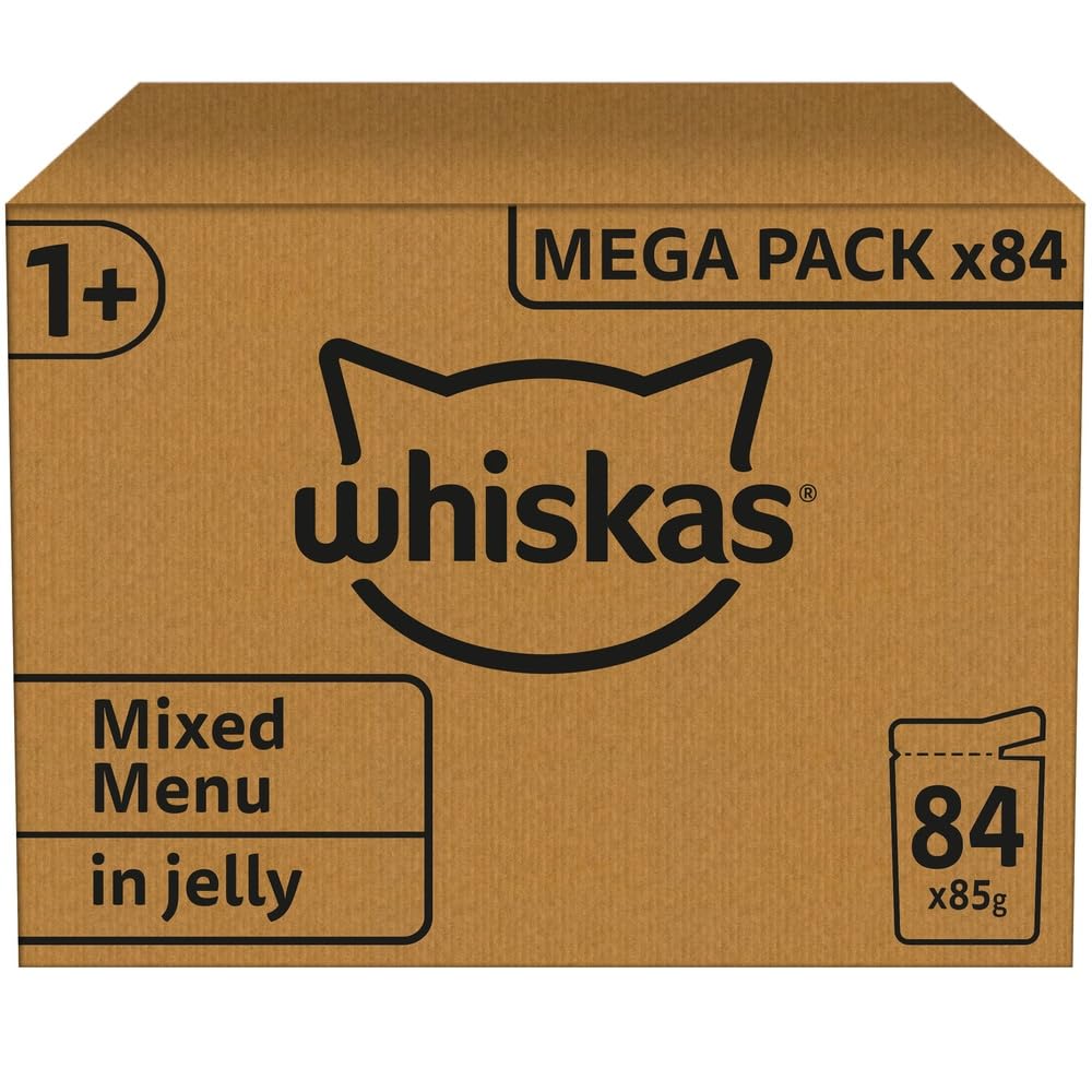 whiskas 1 plus Adult Mixed Selection in Jelly 84 Pouches, Adult Wet Cat Food, Megapack (84 x 85 g)