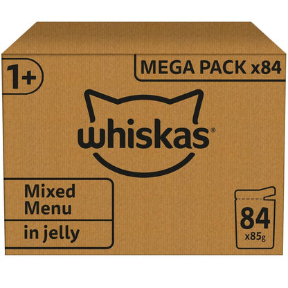whiskas 1 plus Adult Mixed Selection in Jelly 84 Pouches, Adult Wet Cat Food, Megapack (84 x 85 g)