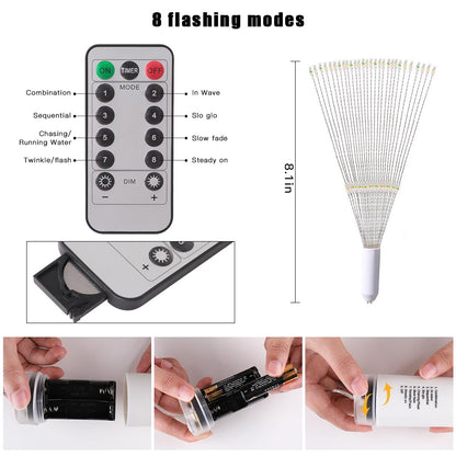 Techip 4PCS 120LED String Lights LED Copper Wire Battery Operated Hanging Fairy Lights with Remote Timer Wedding Christmas Decorative Hanging Lights for Party Patio Garden Bedroom Indoor Outdoor