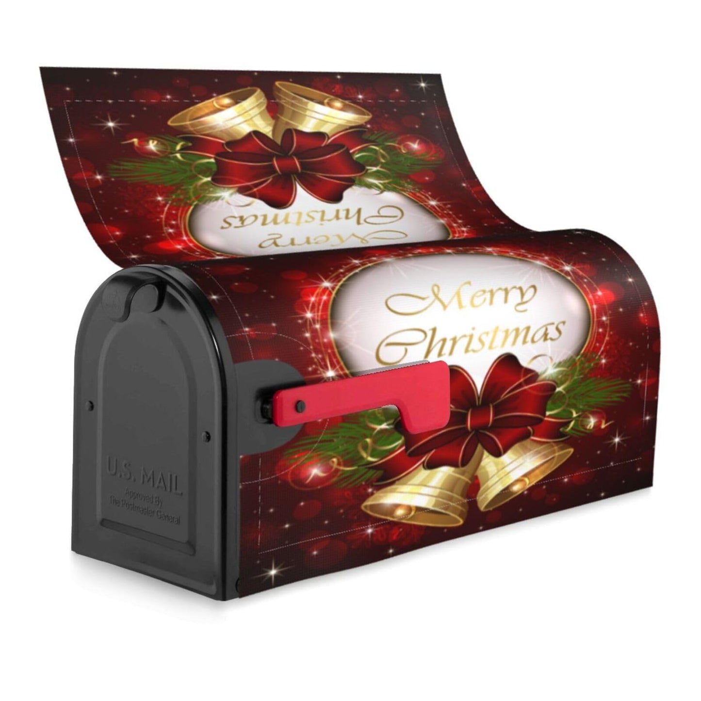 Christmas Mailbox Covers Merry Christmas Bell Snowflake Magnetic Letter Post Box Cover Standard Size 25.5 x 21 Inch Garden Yard Home Decorative