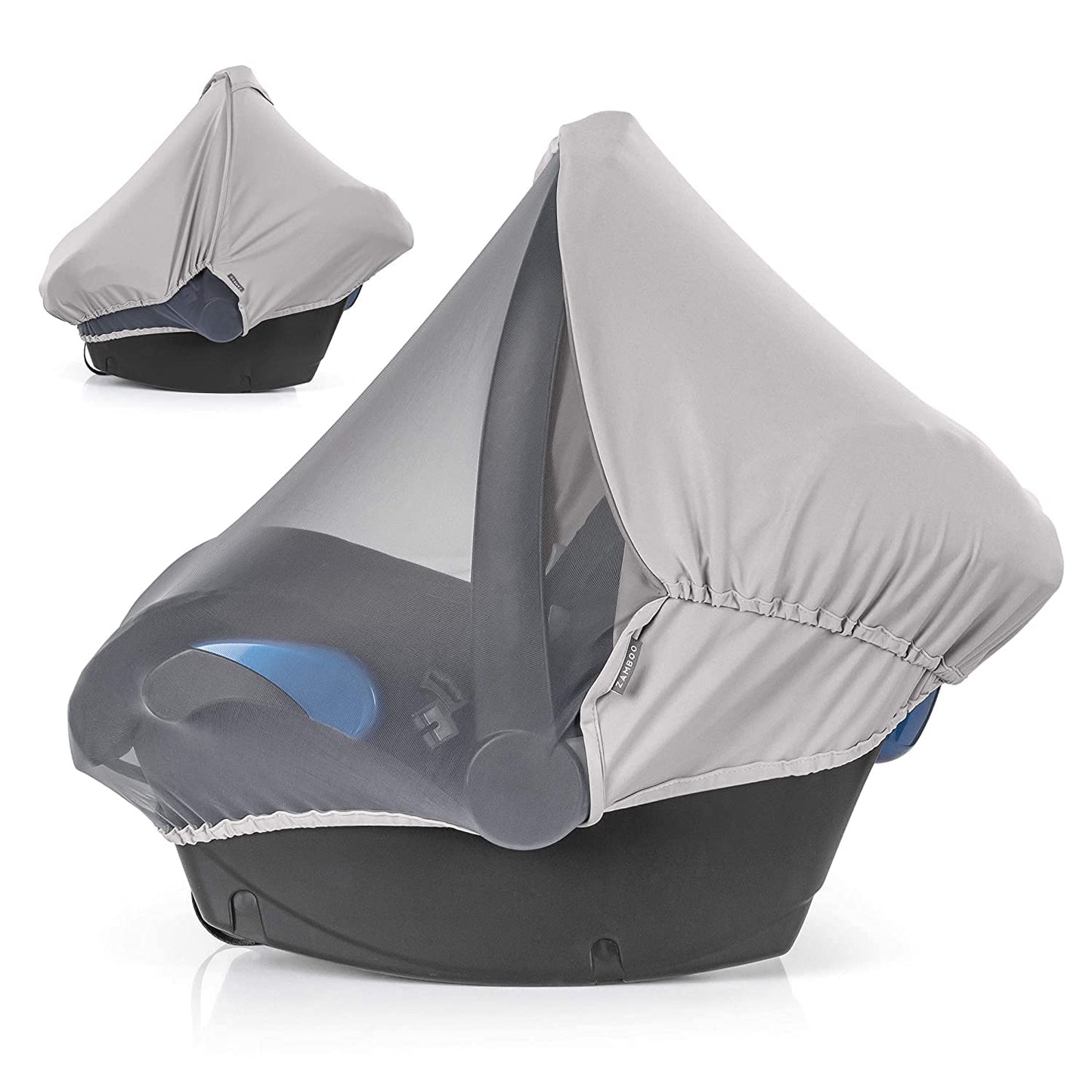 Zamboo - 3 in 1 Universal Car Sun Shade for Baby with UV Protection 50, Baby Mosquito Net and Blackout Cover in one Car Seat Accessory (Grey)