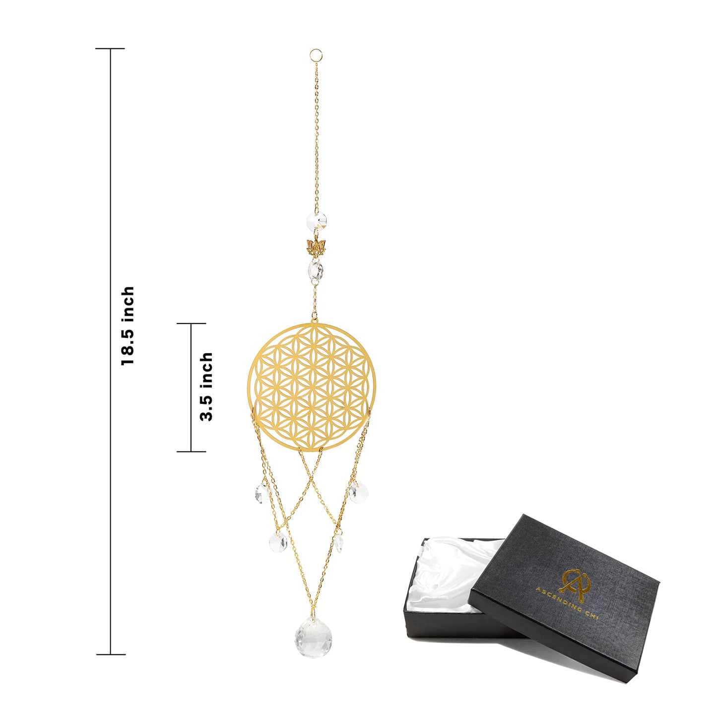 Ascending Chi Flower of Life Crystal Suncatcher, Sacred Geometry Wall Decor, Home Office Garden Decorative Hanging Ornament