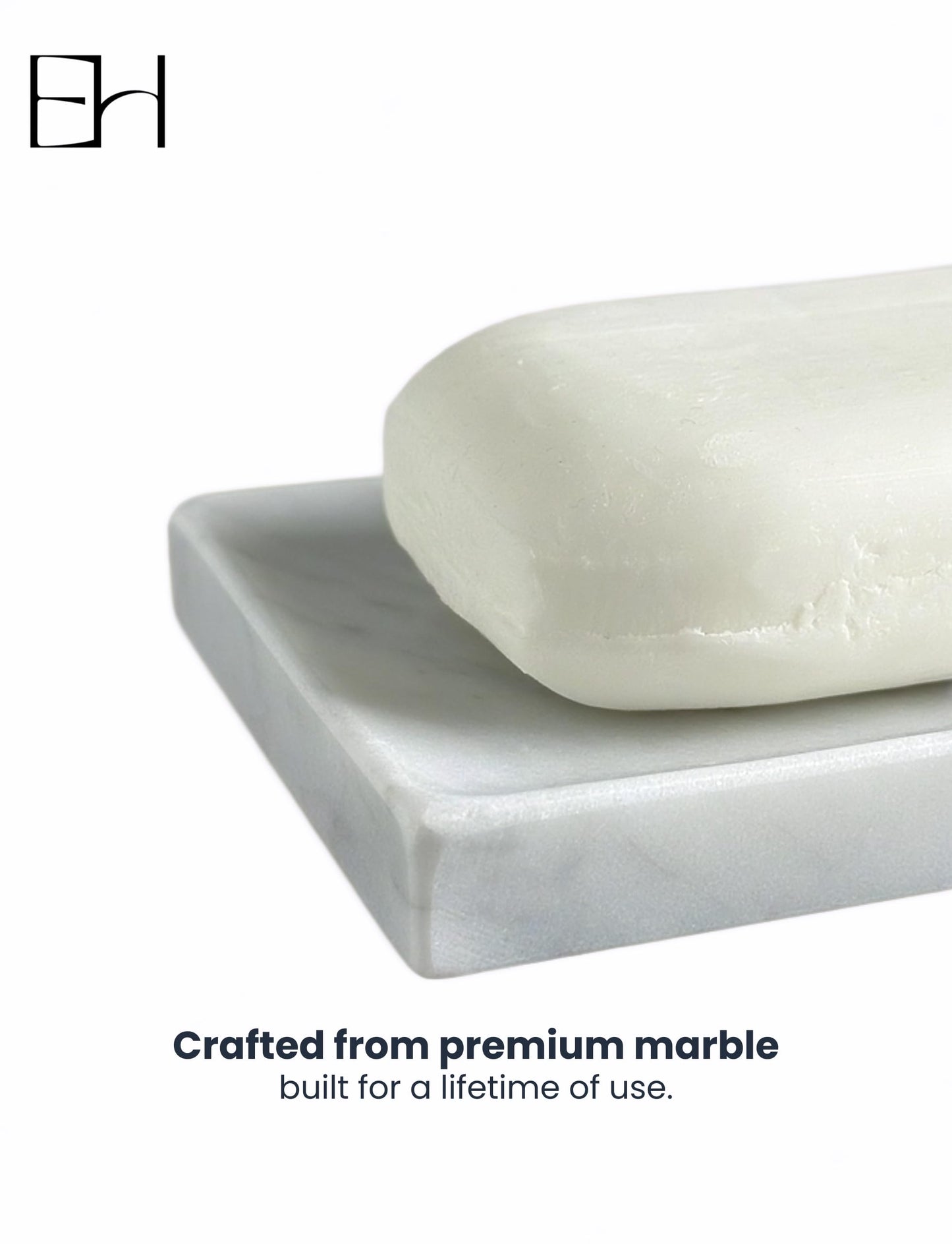 EXCHUES Natural Marble Soap Dish for Shower with Silicone Non-Slip Feet, Stone Drying Tray, Bar Soap Saver, Holder Container for Bathroom Decor Accessories(Carrara White, Rectangular)
