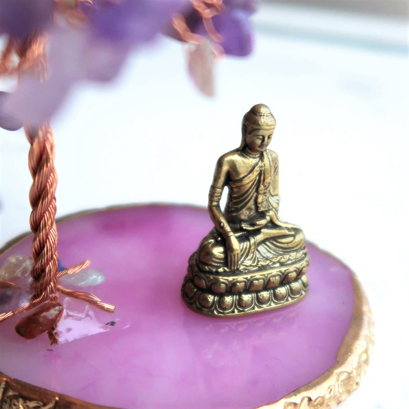 CRUCISRESIN Buddha Statue with Healing Crystal Tree, Tree of Life for Positive Energy. Home Decor Yoga Meditation. Amethyst.(A)