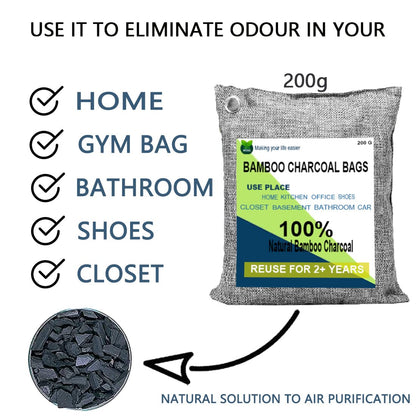 Charcoal Bags, Bamboo Bag 4 pack, 4x200g Air Purifier And deodorize, Charcoal Air Purifying Bags