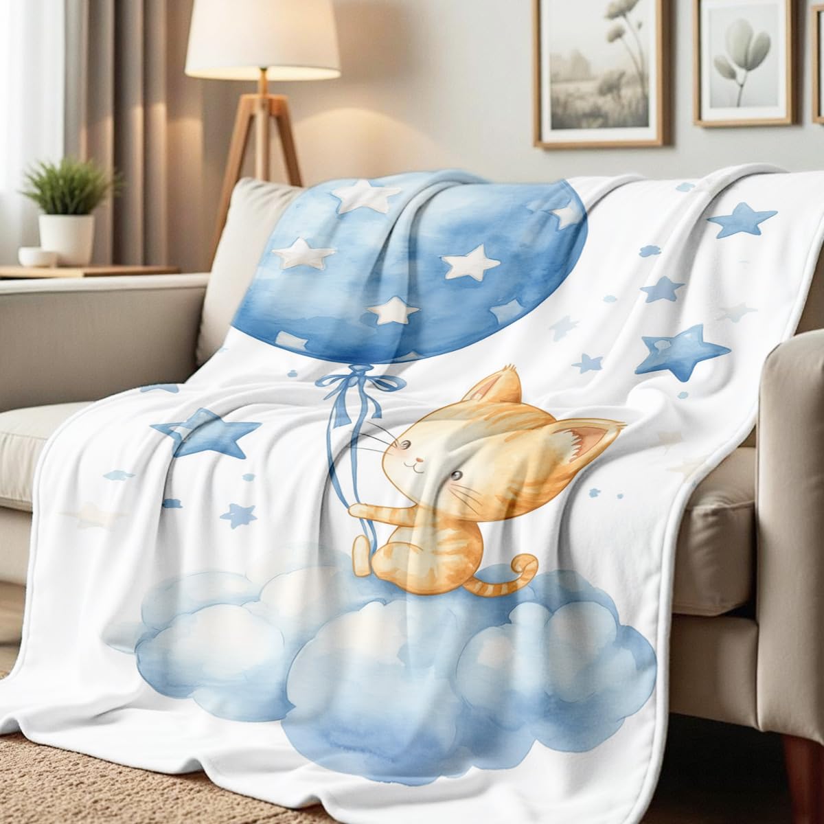 HUNXIAOJ Cat Print Throw Blanket Soft Bed Couch Throw Kitten Flannel Blanket Cozy Bedding Gifts for Cat Lovers (49"x59")