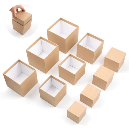 Nesting Gift Boxes Set Prank Gift Boxes Gift Wrap Boxes Surprise Box Small Square Kraft Paper Box Inside Box Gift Set for Christmas Halloween Birthday 10 Cartons No Lids (1.7-3.5 Inch), Brown