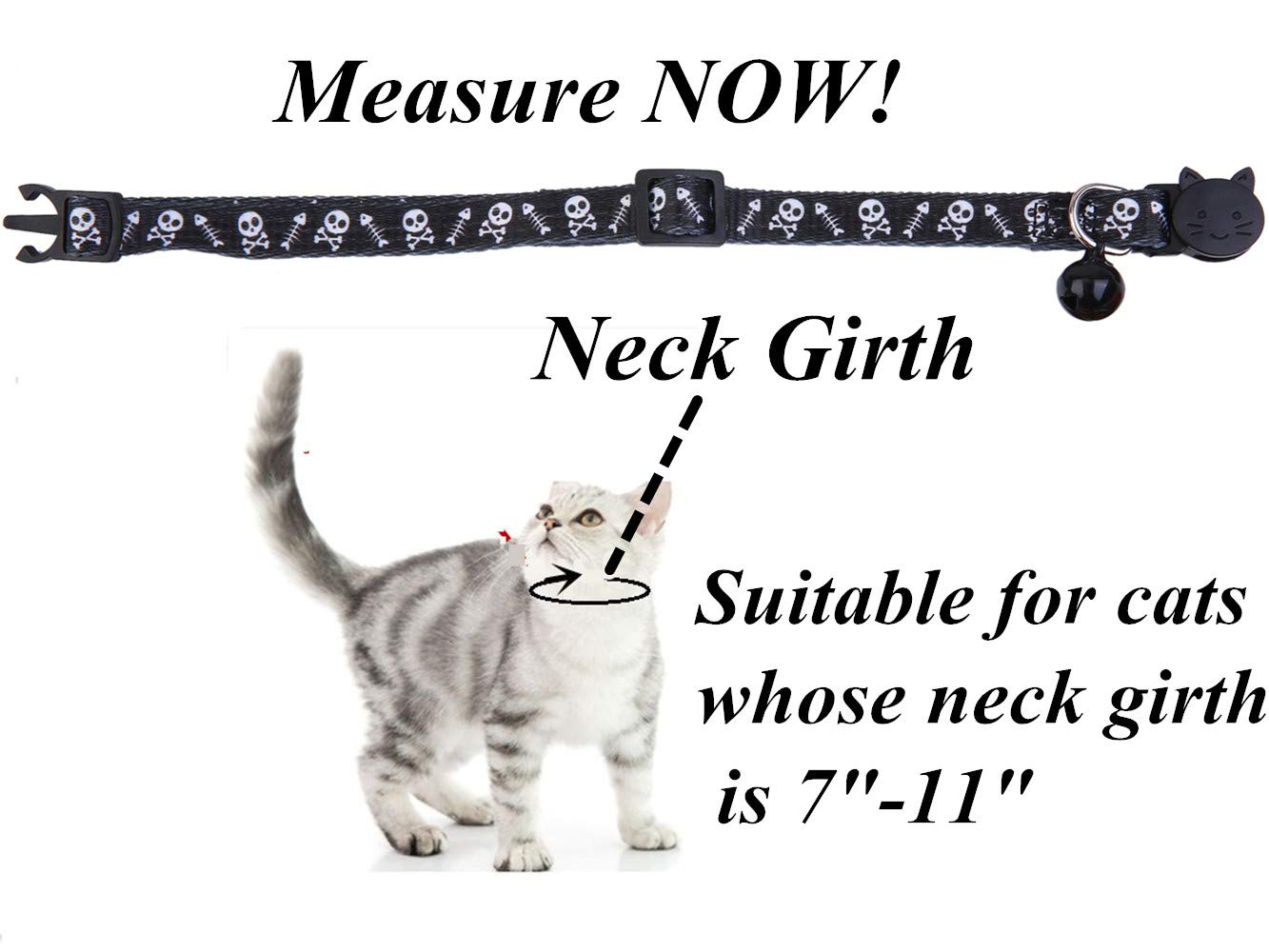 BoomBone Skull Cat Collar Breakaway with Bell,Pack of 2 Safe Halloween Puppy Collars