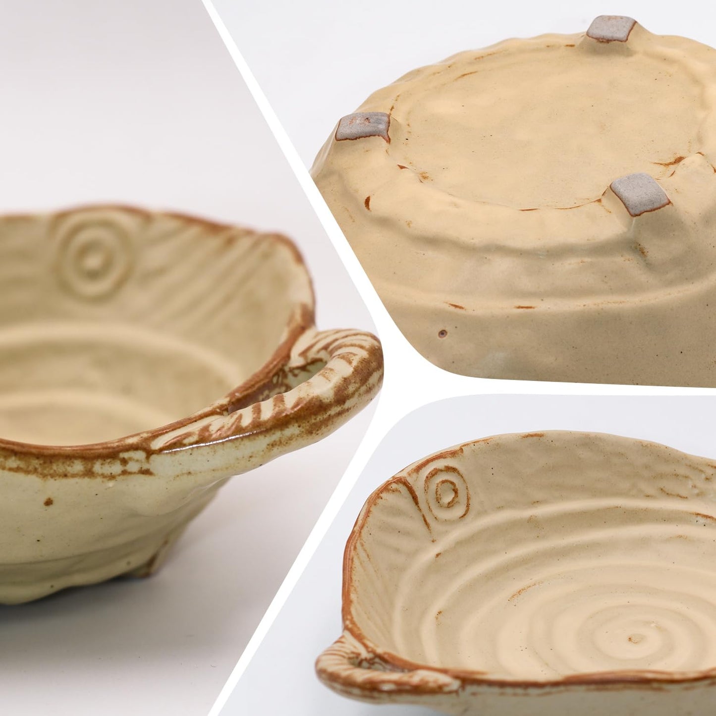 Amitofo Free-Form Edge Small Ceramic Bowl with Handles, Retro Distressed Style Glazed for Fruit Bowl,Salad Bowl,Table Centerpiece Decor