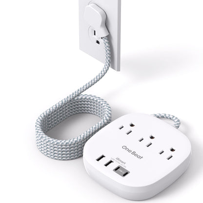 Flat Plug Power Strip, 6ft Ultra Flat Extension Cord - 3 Outlets 4 USB Ports (2 USB C) 22.5W/4.5A Desktop Charging Station, Power Strip No Surge Protection for Cruise Ship, Dorm Room Travel Essentials