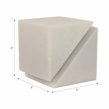 White Marble Sculpture Cube – Accessories for Room Styling and Layering – Shelf, Desk, or Console Placement – Modern Geometric Design Accent for Contemporary Spaces, Home Decor – 4", White Finish