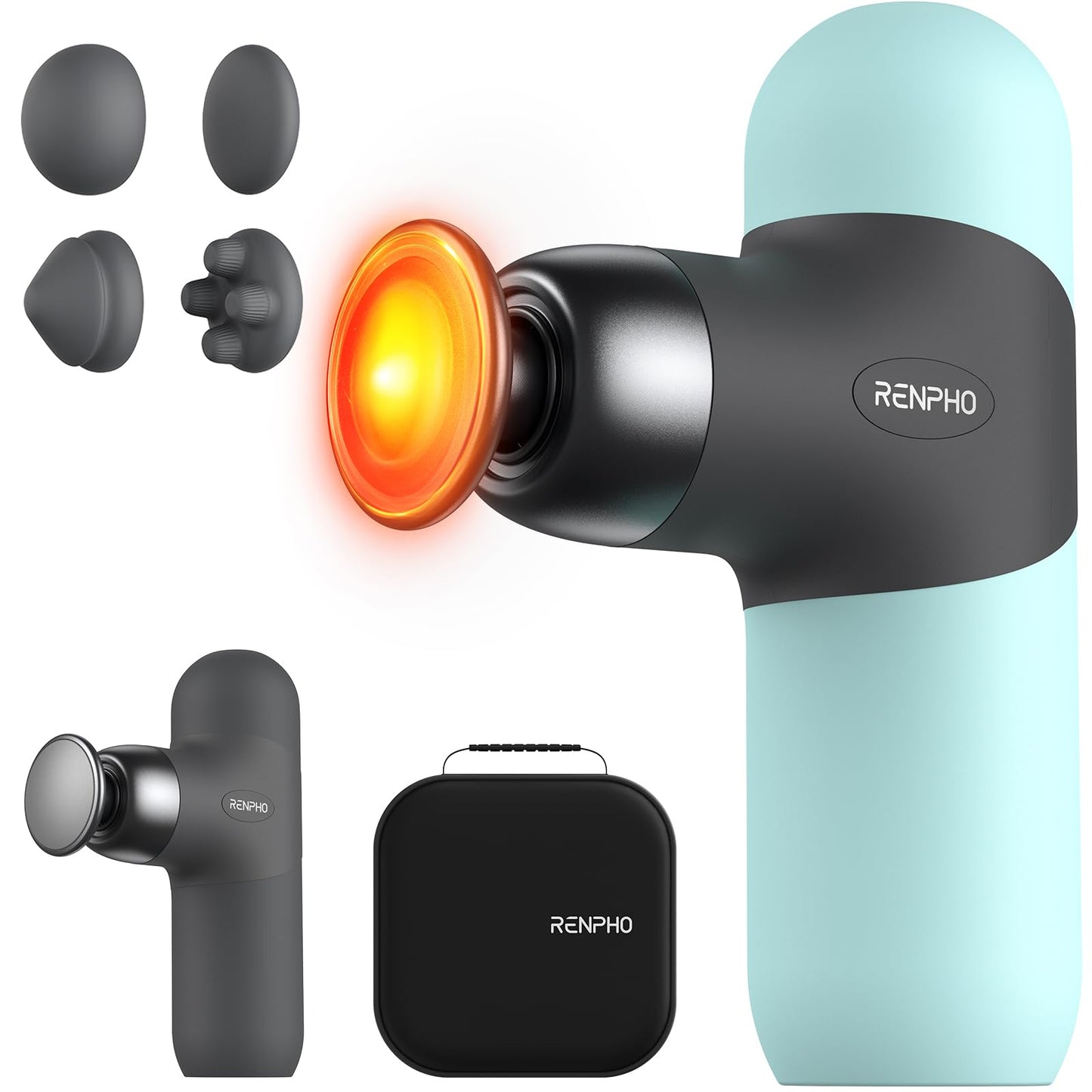 RENPHO Mini Thermal Massage Gun with Heat, Portable Deep Tissue Percussion Massager, Color Silicone Sleeves Travel Size with Carry Case, Grey