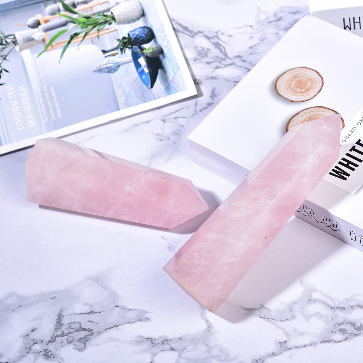 MOGEMT Natural Rose Quartz Obelisk Tower Large Healing Crystal Wand Point 6 Faceted Reiki Chakra Meditation Therapy 1-1.5 LBS