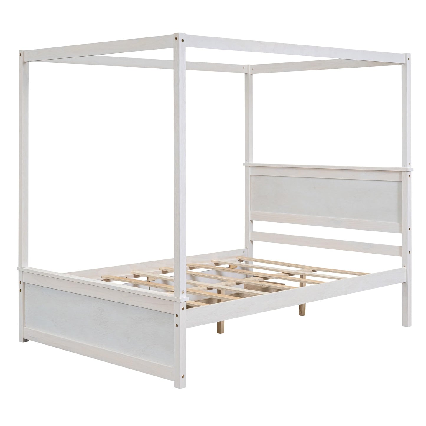Merax Full Size Canopy Platform Bed with 2 Drawers, Wooden Bed Frame with Support Slats, No Box Spring Needed, Brushed White