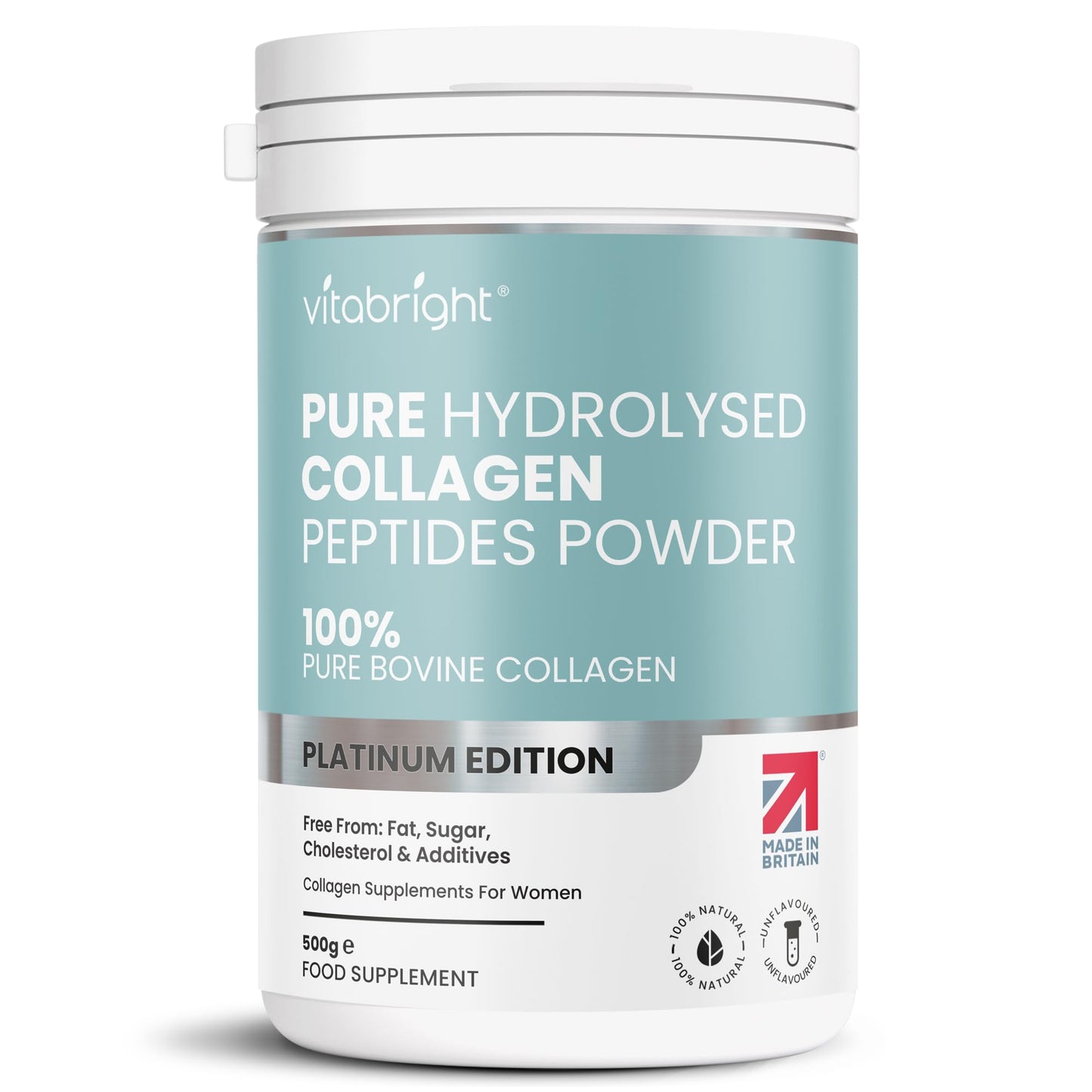 Bovine Collagen Powder 500g | 50 Servings | Highly Bioavailable Hydrolyzed Collagen Supplements for Women | Bovine Pure Peptides Powder High Strength Supplements for Women & Men | VitaBright