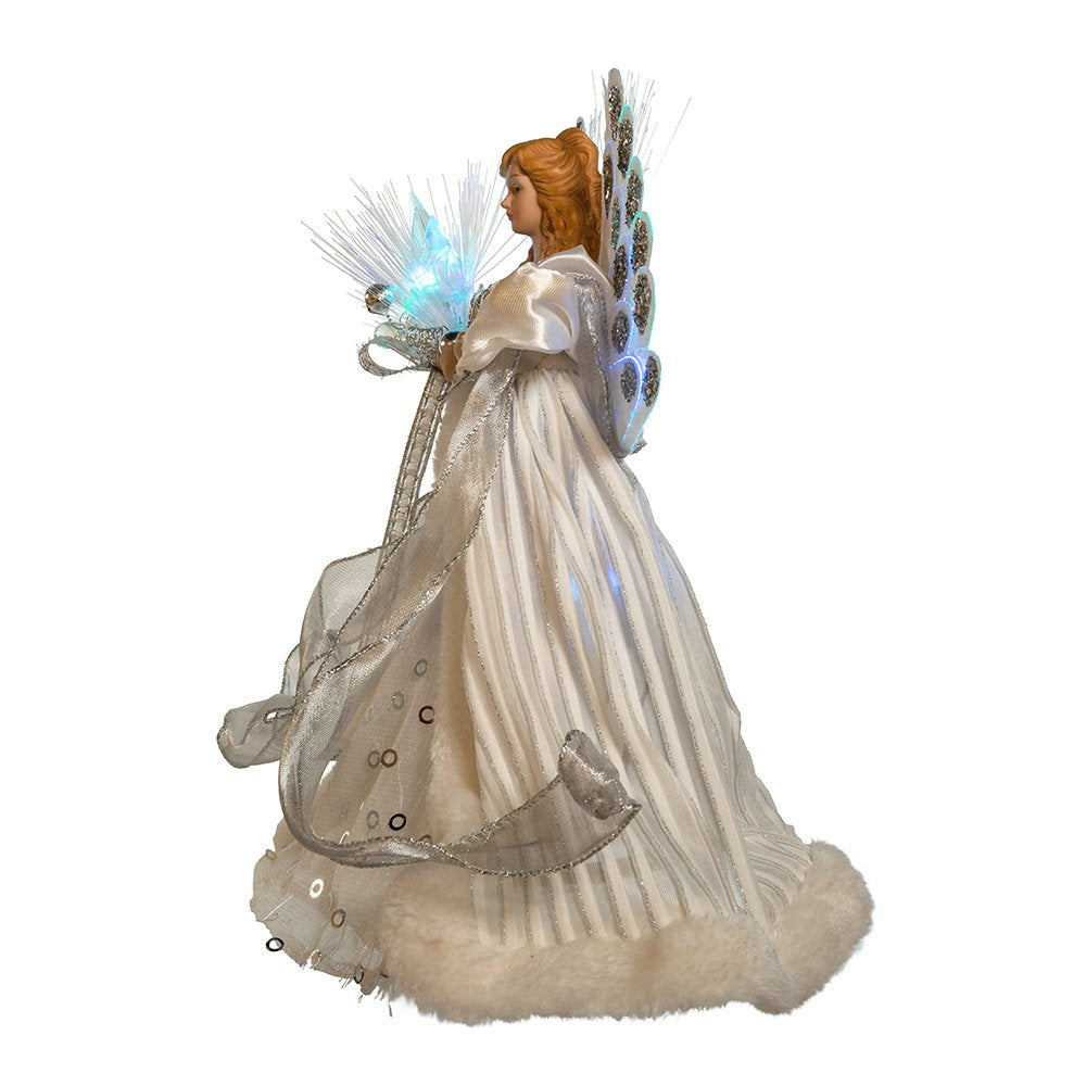 Kurt Adler LED Fiber Optic Angel Figurine, 12-Inch, White and Silver