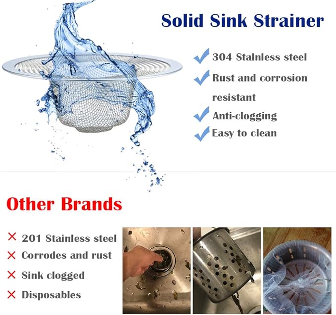 2 Pcs Heavy Duty Stainless Steel Slop Basket Filter Trap, 4.41" Top / 2.44"