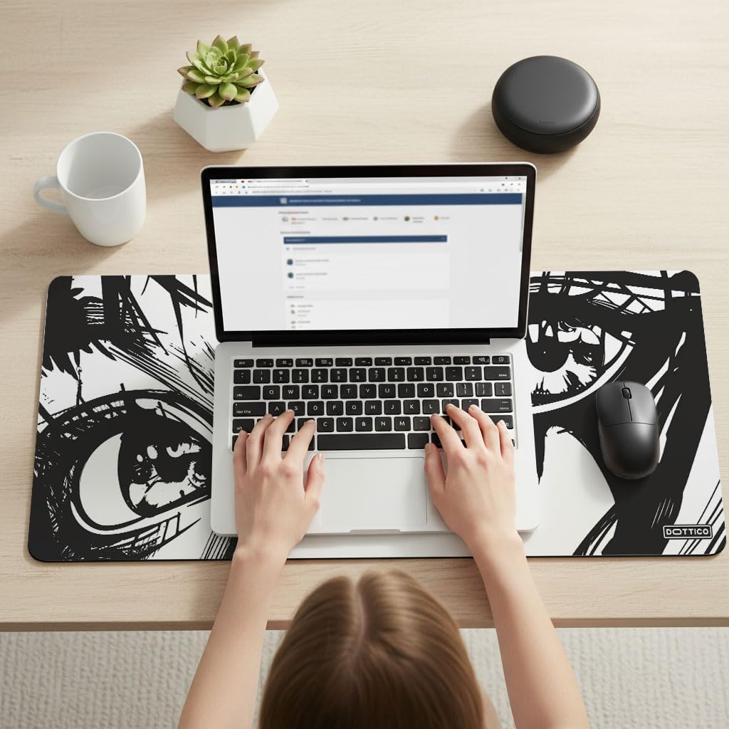 DOTTICO XL Anime Eyes Mouse Pad – Large Manga Girl Desk Mat 31.5x11.8 – Non-Slip, Water-Resistant, Stitched Edges – Aesthetic Japanese Gaming Mat