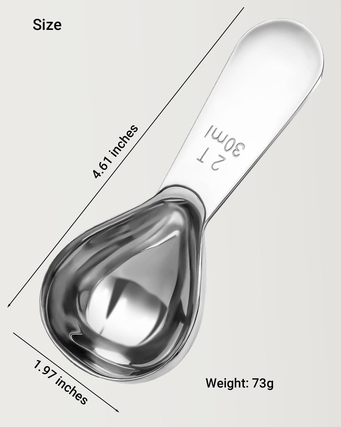 Coffee Scoop 30ml 2PCS, 2 Tablespoon Measuring Spoons, Ergonomics Design Coffee Scooper Stainless Steel Manufacture，Coffee Scoop for Ground Coffee Protein Powder Sugar Cereal (Silver, 2 tbsp-30ml)