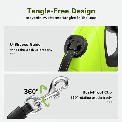 Pecute Retractable Dog Leash with Poo Bag Holder, 10m/32ft Extended dog Leash with 360° Tangle-Free, Anti-Slip Handle and Quick Brake Button, Suitable for Dogs Up to 110lbs/50kg in Weight