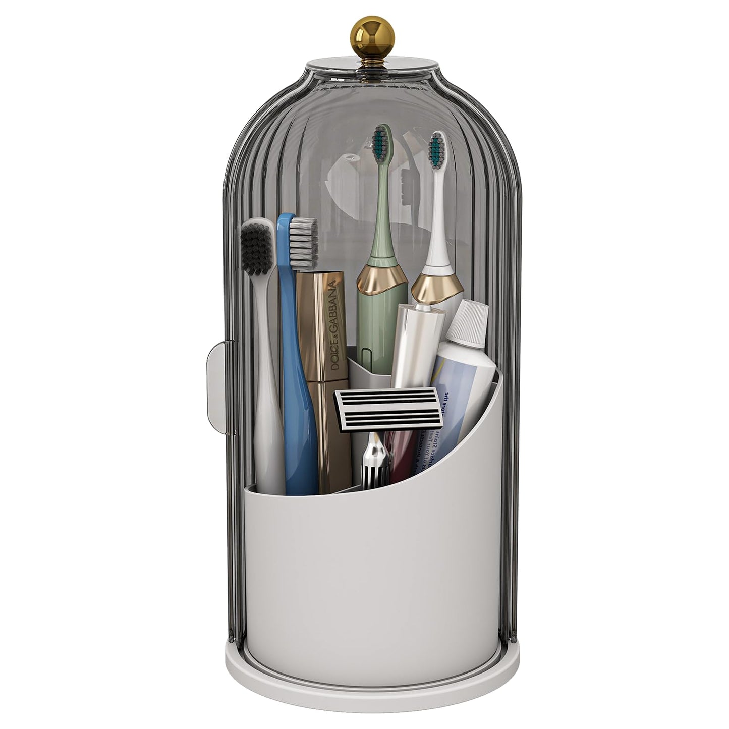 Zufudo Toothbrush and Toothpaste Holders with Cover, Grey White