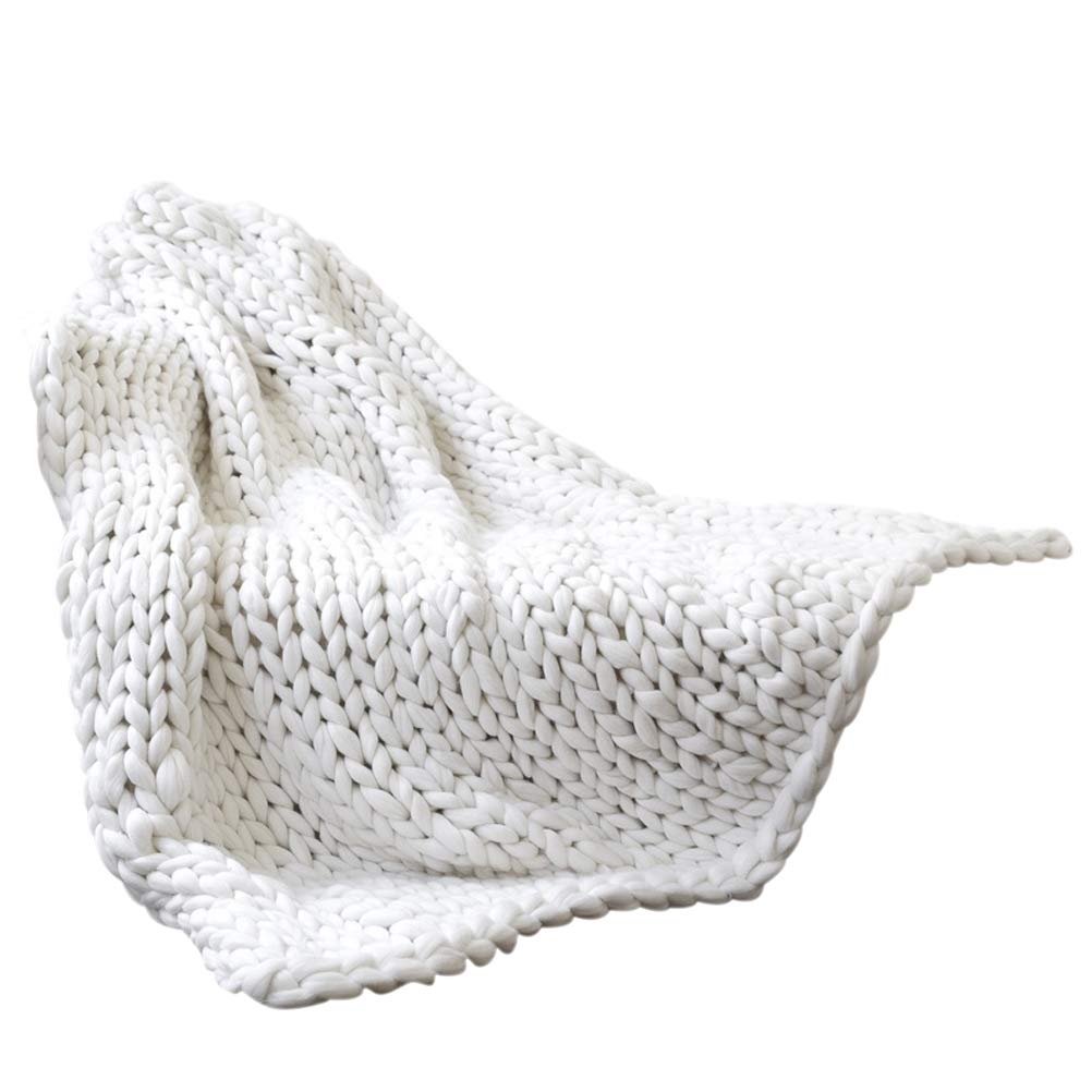 Mrisata Hand Knit Weighted Blanket for Adults, Chunky Knit Blanket, Sustainable, Breathable, Knitted Weighted Blanket, Hand Made Chunky Knit Weighted Throw Blanket for Sleep, Stress, 50 * 50cm (A)