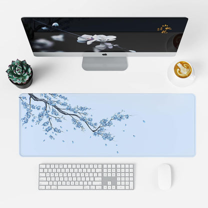 EFISH Japanese Plum Blossoms Mouse Pad (31.5 × 11.8 × 0.12 inch) Extended Large Mouse Mat Desk Pad, Stitched Edges Mousepad,Non-Slip Rubber Base,Gaming Mouse Pad XL