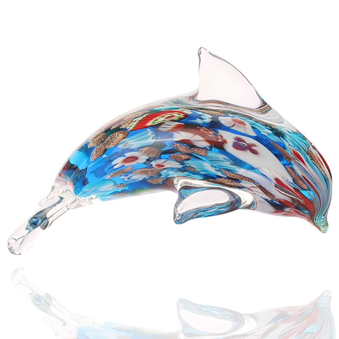 Quligeta Glass Dolphin Figurine Handmade Blown Sea Animal Sculpture Statue Paperweight Gift Collectible Home Desk Decoration Ornaments (Murano)