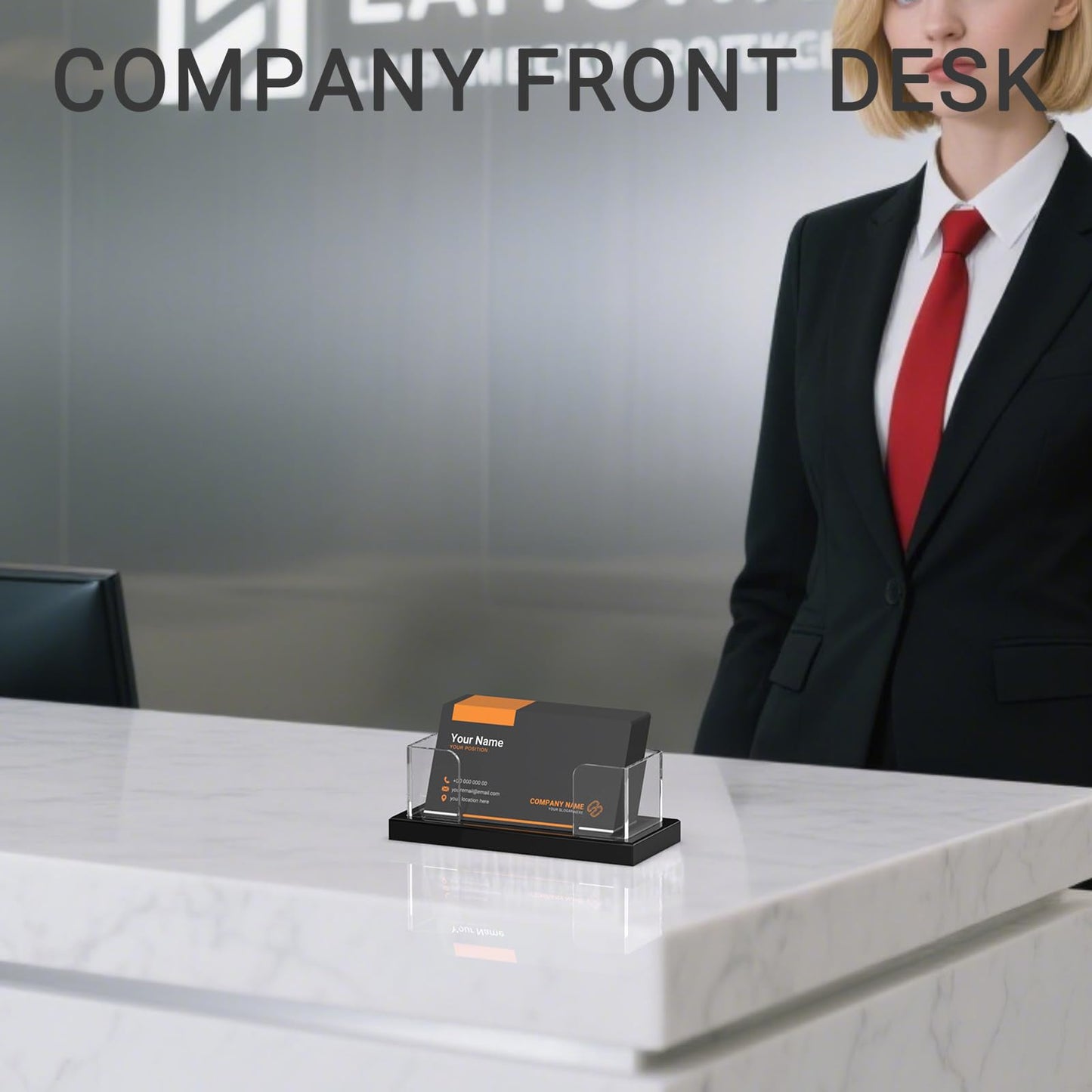 LUGUNU Acrylic Business Card Holder for Desk 2 Pack, Weighted Non-Slip Base Display Stand with 100-Card Capacity, Modern Professional Office Organizer for Home, Trade Shows, or Travel